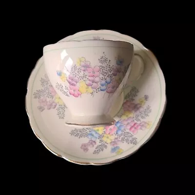 Buy Vintage Foley Fine Bone China Ivory Floral Cup And Saucer With Green Line • 25£