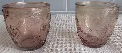 Buy Pair Vintage Tea Light Votive Candle Holders- Pink Floral Glass • 10£