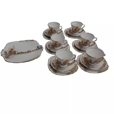 Buy China Tea Set Of 6 Trios & Cake Serving Plate • 12.99£