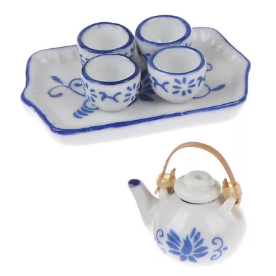 Buy 6Pcs Dollhouse Miniature Dining Ware Blue Porcelain Tea Set Dish Cup `uk • 7.47£