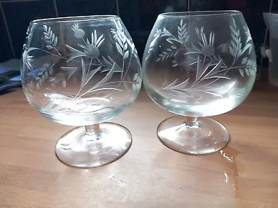 Buy Two Etched Crystal Brandy Balloon Glasses 500ml Capacity  • 10£