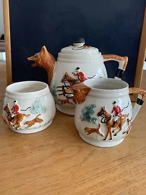 Buy Vintage Portland Pottery Cobridge Fox Head Hound Hunting Teapot, Milk & Sugar • 10.99£