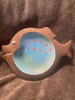 Buy Vintage Mid Century Beswick Pottery Blue & Brown Fish Shaped Dish • 39.14£