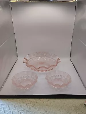 Buy Vintage Art Deco George Davidson Pink Blackberry  Punt Bowl & 2 Dessert Dishes. • 15£