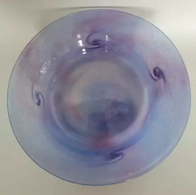 Buy Vintage, Large, Vasart / Strathearn Glass Bowl Swirling Blues And Pinks • 50£