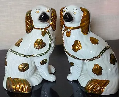 Buy Antique Staffordshire Spaniel Copper Lustre Mantle Porcelain Wally Dogs 24cm Vgc • 79.99£