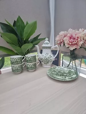 Buy Vintage Green White Ironstone China 6PC Bundle - Broadhurst Grindley • 12£