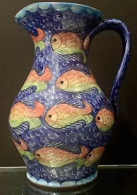 Buy Signed Portuguese Ceramic Pitcher Jug / Vase Hand Painted Vintage Fish Sangria • 19.99£