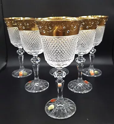 Buy Czech Bohemia Crystal Wine Glass Hand-decorated With Stones And Gold, 6 Pcs • 112.30£