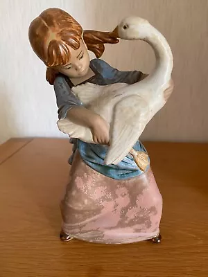 Buy Retired Lladro Gres Figurine~ ‘Duck Pulling Pigtail’. Girl Holding On To A Duck! • 29.99£