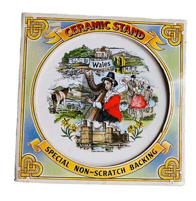 Buy WALES CERAMIC TILE With Stand Vintage Tenby Menai Bridge Traditional Welsh Lady • 3.88£