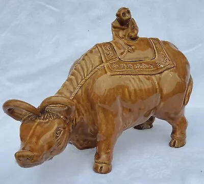 Buy Antique Majolica Pottery Chinese Water Buffalo Monkey Lid Signed George Jones? • 95£