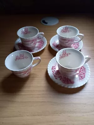 Buy 3 X Vintage Johnson Brothers Castle On The Lake, Red And White Cups & Saucers • 20£
