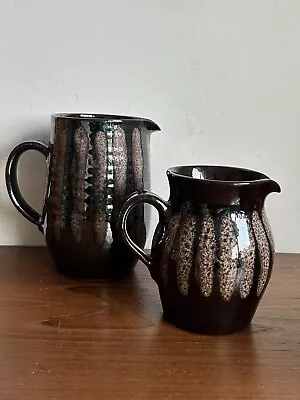 Buy Vintage Hastings Pottery Jugs X 2 Milk & Creamer Brown Glazed Dennis Lucas 1970s • 14.95£