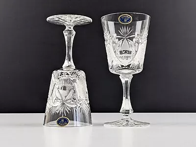 Buy Pair Of Labelled Czech Bohemia Hand Cut Lead Crystal Wine Glasses • 20£