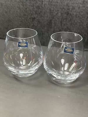 Buy Crystalite Bohemia Stemless Wine Glass Set Of 2 New With Sticker Labels Czech • 26.09£