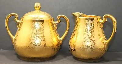 Buy Vtg Osborne Porcelain 22 Kt Gold Hand Decorated Floral Creamer & Sugar Set • 41.94£