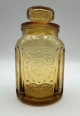 Buy Wheaton NJ Amber Glass Embossed Sunflower 4.5” Canister Jar Vintage 1970s • 18.64£
