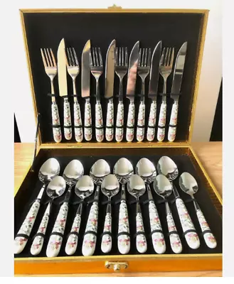 Buy  Floral Minton Design Style Cutlery Set Spoon Knife Fork  In Hard Case 24 Pieces • 28.99£