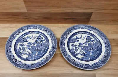 Buy 2 X Vintage Johnson Brothers Willow Pattern 10.25” Dinner Plates • 13.49£