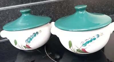 Buy Vintage Denby Pottery Lidded Soup Bowls X2 Green Wheat By A Colledge Oven Proof • 9.99£