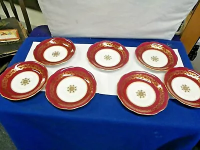 Buy 7 - 1850  EB Foley Bone China  Saucer Red & Gold  5 3/4  CUP Saucers Beautiful • 28£