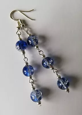 Buy Long Drop / Dangle Royal Blue Crackle Glass Beaded Earrings  • 4.79£