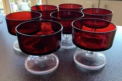 Buy Set Of 7 Vintage Luminaire Ruby Red Luminaire Sundae Glasses/bowls • 25£