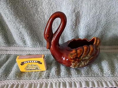 Buy Vintage Canadian Blue Mountain Brown Pottery Swan Ornament/posy Vase • 10.99£