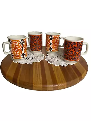 Buy Vintage AWS Arthur Wood England Coffee Tea Mugs Cups Orange Geometric Pattern 4 • 42£