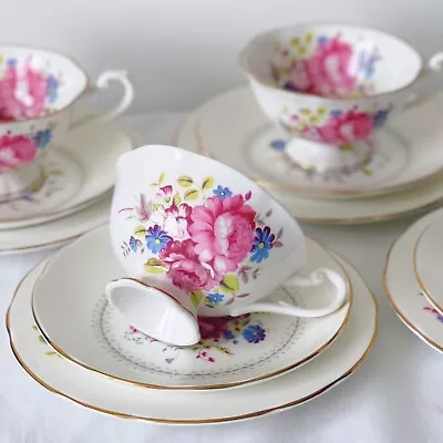 Buy Royal Sutherland Cabbage Rose Cabinet Tea Cup Trio Set, Pink • 25£