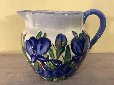 Buy Vintage CORNISH ART POTTERY Hand Made In Cornwall VIBRANT BLUE IRISES JUG • 22£