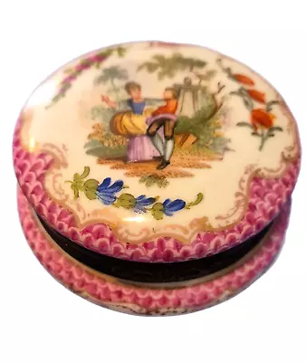 Buy Dresden  Porcelain Round Hand Painted Trinket Box ~ Dancing Couple • 19.99£