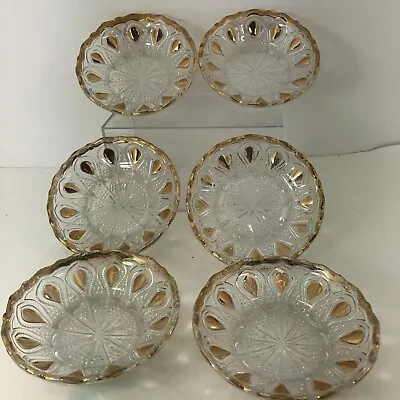 Buy Teardrop Scalloped Clear Glass Bowl Pedestal Gold Teardrops Trim X 6 Vintage • 27.96£