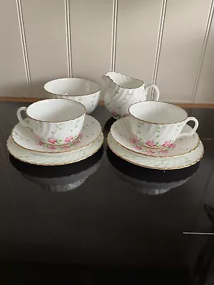 Buy Pretty Vintage Adderley Tea Set For Two Pink & Green Floral VGC • 18£