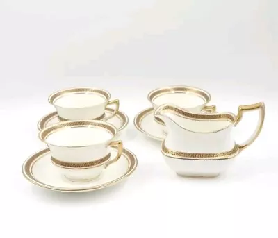 Buy Aynsley Tea Cups Saucers & Milk Jug Greek Key Design C 1910s 1920s Set China • 37.95£