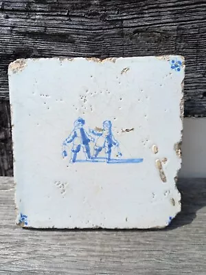 Buy C1700/1800, Antique Dutch Delft Blue And White Tile, With People. • 36£
