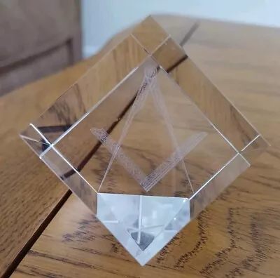 Buy Masonic Paperweight Laser Etched Glass 3D Holographic Crystal Cube - MINT • 7.99£