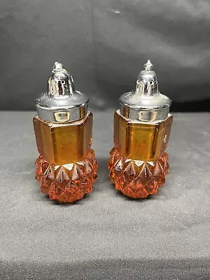 Buy Vintage Indiana Glass Amber Diamond Point Salt And Pepper Shakers Pre Owned • 16.77£