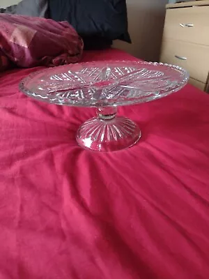 Buy Vintage L Cut Glass Pedestal Cake Stand Plate  • 9£