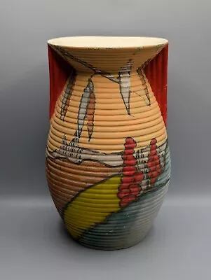Buy Art Deco Clarice Cliff Style Ceramic Vase, Geometric, Ribbed, Marked 'Laxy' • 120£