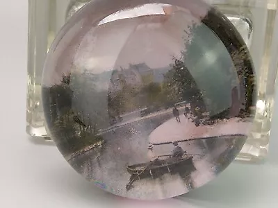 Buy Antique Pictorial Glass Paperweight Couple In A Rowboat In The Park • 33£