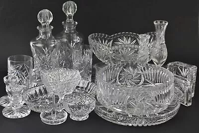 Buy Vintage Cut Crystal Job Lot X 18 Decanters Dishes Vases Candleholders Glasses • 29.99£