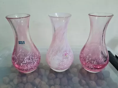 Buy Trio Caithness Pink Glass Vases Lovely Condition.. Free Postage • 19.99£
