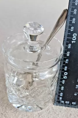 Buy Vintage Crystal Cut Glass Lidded Jar With  Spoon Jam Honey Sugar • 9.60£