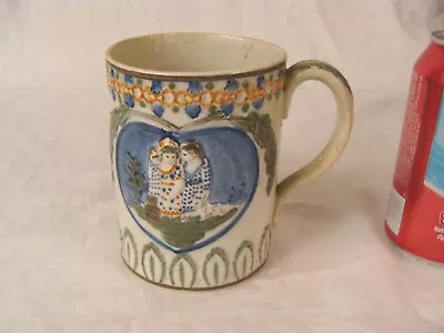 Buy Antique 19C Prattware Pottery Mug Cup W/ Children & Heart • 60.58£