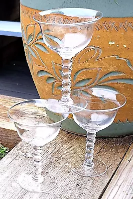 Buy THREE VINTAGE WEBB GLASS BOBBLE STEM CHAMPAGNE/COCKTAIL GLASSES C.1950 • 19£