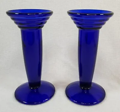 Buy Vintage Cobalt Blue Glass Candlestick Holders Or Bud Vases Set Of 2 MCM 6  Tall  • 22.37£