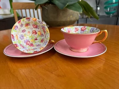 Buy Royal Winton Atlas Stratford Tulip Chintz Pair Of Cups And Saucers • 68£