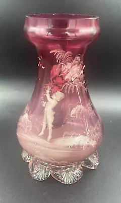 Buy Victorian Cranberry Glass -  Mary Gregory  Vase ~  Gorgeous Display ! • 28£